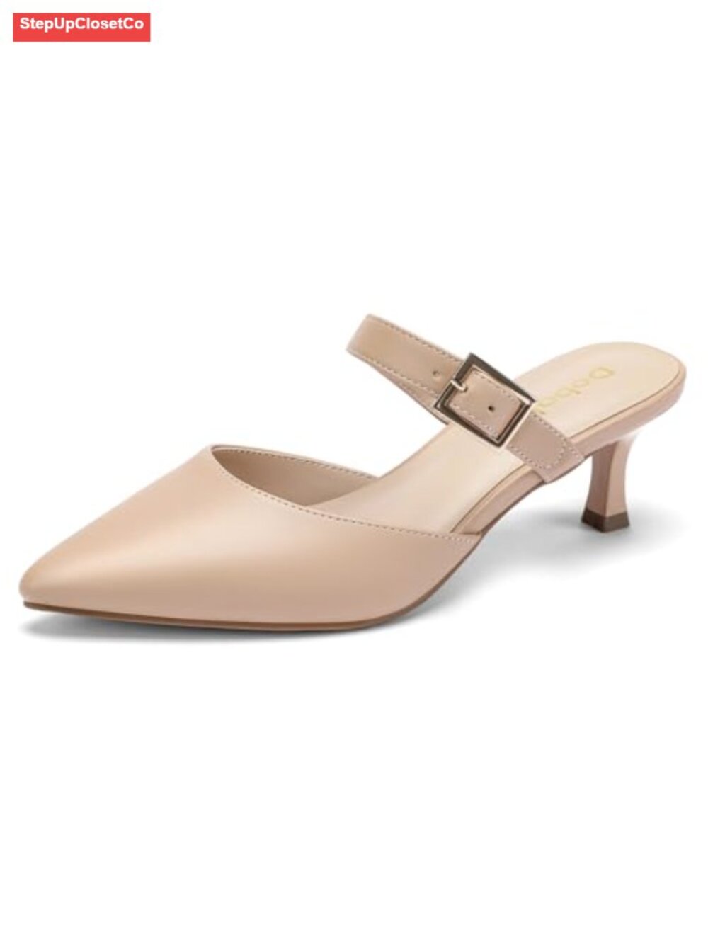 Elegant Pointed Toe Faux Leather Kitten Heel Mules